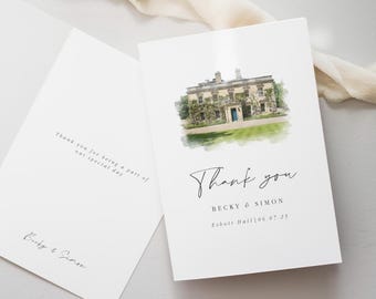 Veranstaltungsort Aquarell Hochzeit Dankeskarte Veranstaltungsort Aquarell Dankeskarte Hochzeit Veranstaltungsort Gemälde Hochzeit Dankeskarte mit kostenlosen Umschlägen