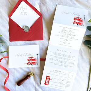 London Bus Trifold Hochzeitseinladungen London Themed Concertina Hochzeitseinladungen London Hochzeitseinladungen London Themed Hochzeitseinladung