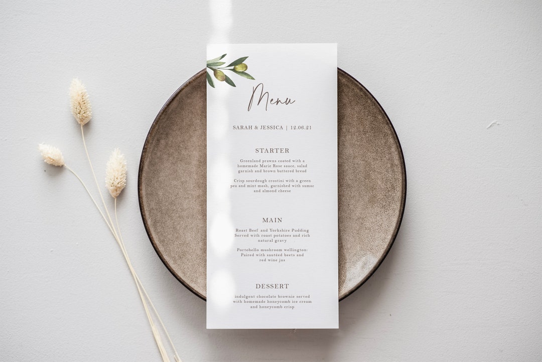 Floral Wedding Menu Greenery Wedding Menu Rustic Wedding Table Decor ...