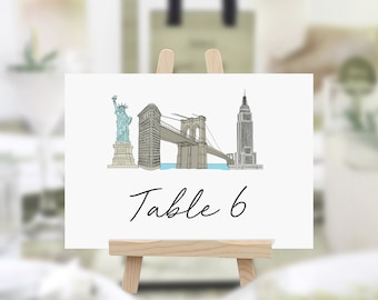New York Wedding Table Names NYC Themed Table Numbers Wedding New York Illustrated Table Name Cards New York Table Number Cards
