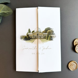 Veranstaltungsort Aquarell Hochzeitseinladung Gatefold Hochzeitseinladung Veranstaltungsort Aquarell Hochzeitseinladung Illustration Wedding Venue Painting