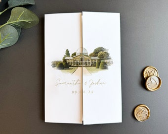 Invito a nozze con acquerello, invito a nozze con gatefold, invito a nozze con acquerello, illustrazione, invito a nozze, dipinto a mano
