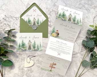 Tipi Hochzeit Einladungen Concertina Hochzeit Einladen Hochzeitseinladungen im Freien Boho Hochzeitseinladungen Trifold Hochzeitseinladung Aquarell