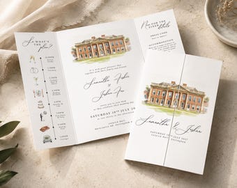 Trouwuitnodiging met aquarelprint, moderne uitklapbare trouwuitnodiging, uitklapbare trouwuitnodiging, trouwuitnodiging met aquarelprint, uitklapbare trouwuitnodiging