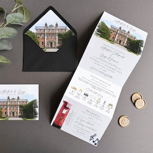 Watercolour Venue Wedding Invitation Venue Illustration Wedding Invite Trifold Wedding Invite Venue Watercolour Wedding Invite Modern