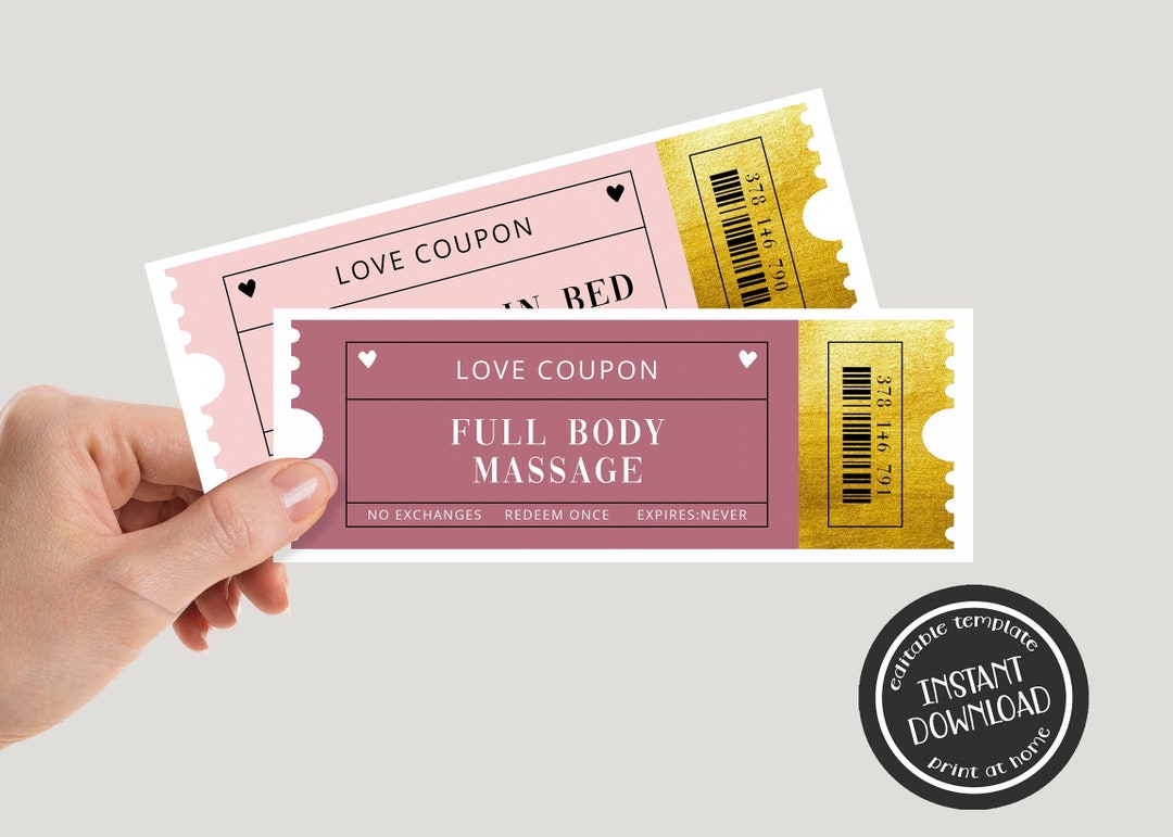 Editable Love Coupons Printable Surprise Gift Vouchers for Him for Her Valentines Love Coupon ...