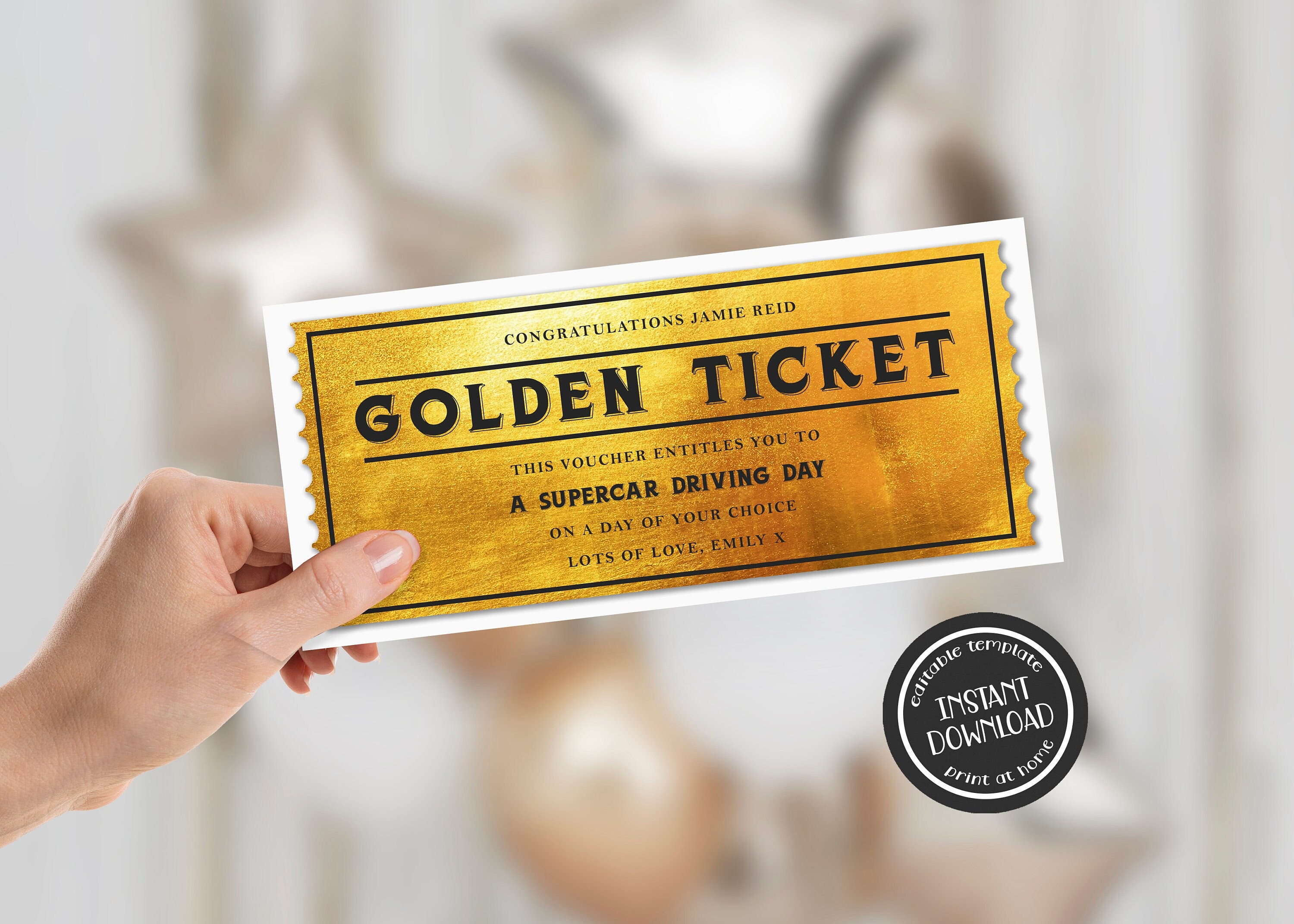 Editable Golden Ticket Gift Voucher Template Printable Gold - Etsy Norway
