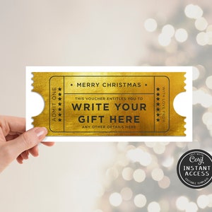 Editable Golden Ticket Gift Voucher Printable Christmas Gift Ticket Retro Ticket Editable Template Gift Voucher Christmas Gift Ticket