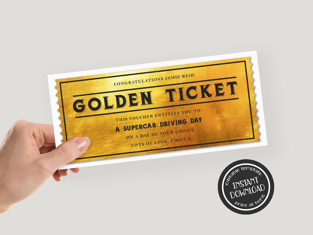 Editable Golden Ticket Template Print at Home Event Ticket Golden Gift Editable Golden Ticket Template Print at Home Event Ticket Golden Gift