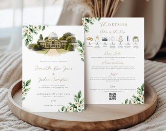 Venue Watercolour Wedding Invitation Venue Painting Wedding Invitation Venue Sketch Evening Wedding Invite with Envelope Wedding Invitation