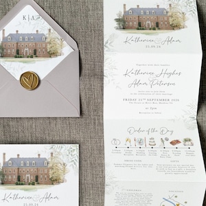 Custom Venue Watercolour Wedding Invitation Trifold Wedding Invitation Watercolour Venue Wedding Invite Floral Trifold Wedding Invitation