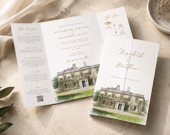 Locatie aquarel gatefold bruiloft uitnodiging gatefold bruiloft uitnodiging locatie schilderij bruiloft uitnodiging aquarel locatie schets bruiloft uitnodiging
