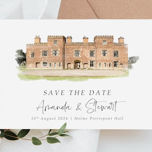 Benutzerdefinierte Veranstaltungsort Aquarell Save the Date Gemälde Save the Date Veranstaltungsort Skizze Hochzeitseinladung