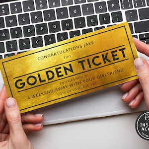 Bearbeitbares Golden Ticket Geschenkgutschein Vorlage Printable Gold Geschenkgutschein Vorlage Retro Geschenkgutschein Print zu Hause Weihnachtsgeschenkgutschein
