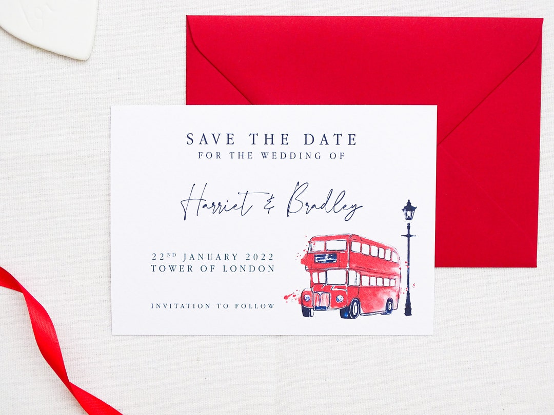 London Bus Save the Dates London Themed Save the Dates London Etsy