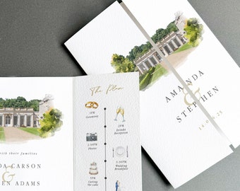 Watercolour Venue Wedding Invitation Modern Gatefold Wedding Invite Gatefold Wedding Invite Venue Watercolour Wedding Invite Gatefold