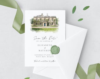 Venue Watercolour Save the Date Venue Sketch Save the Date Custom Venue Painting Save the Date Custom Venue Save the Date with Envelope
