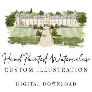 Ilustración de acuarela pintada a mano para un lugar de celebración de bodas Pintura de acuarela personalizada para un lugar de celebración de bodas Pintura de acuarela personalizada para un lugar de celebración de bodas