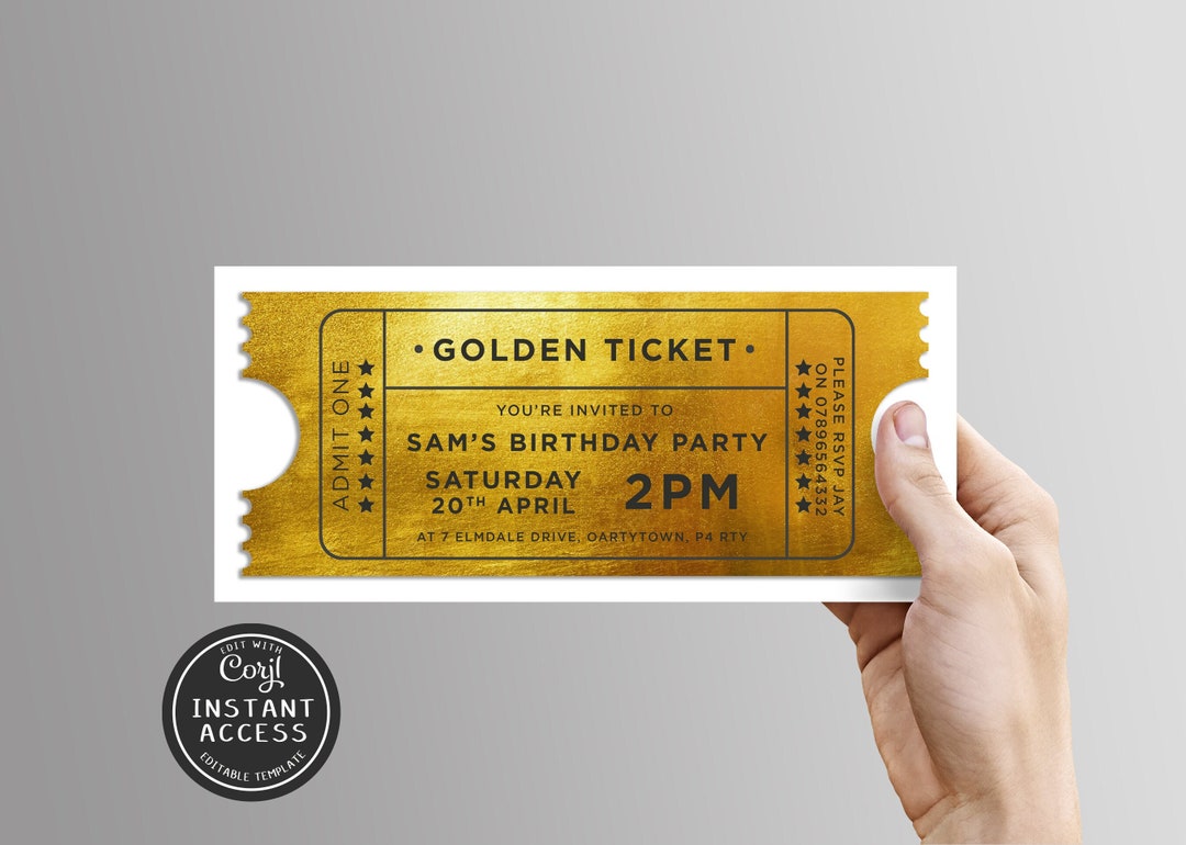 Editable Golden Ticket Party Invitation Template Golden Ticket Party Editable Golden Ticket Party Invitation Template Golden Ticket Party