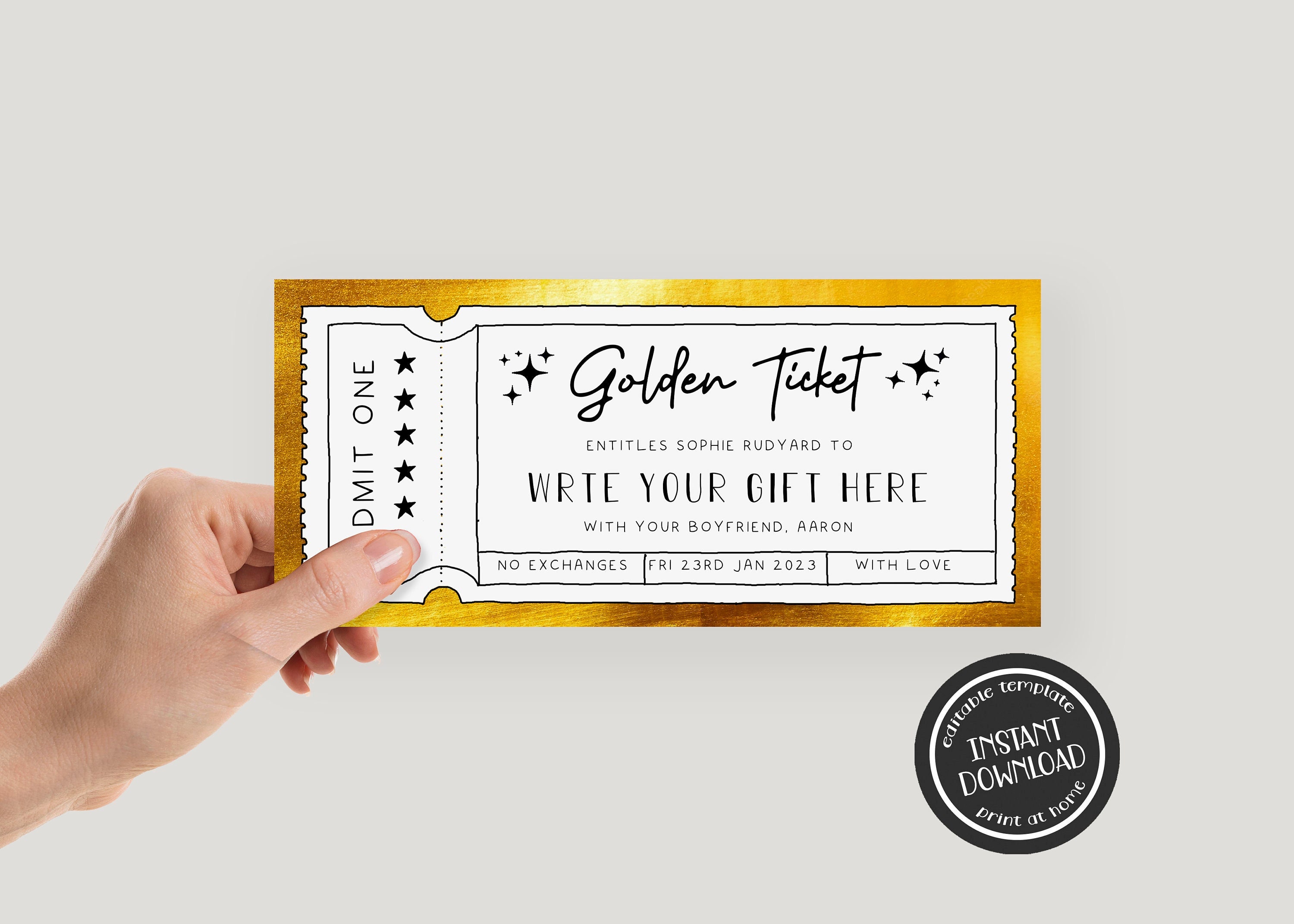 Editable Golden Ticket Gift Voucher Template Printable Gold - Etsy
