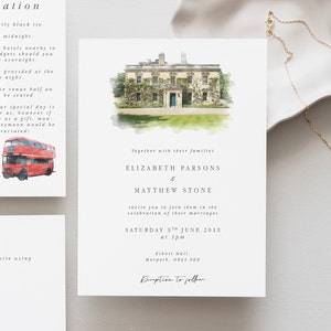 Watercolour Venue Wedding Invitation Custom Watercolour Wedding Invites Illustrated Venue Wedding Invitation Venue Painting Wedding Invite