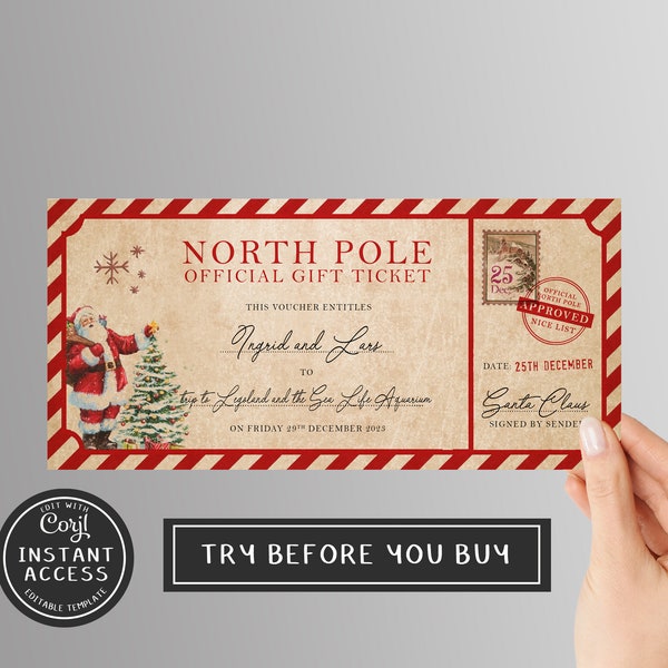 Editable Christmas Gift Voucher From Santa Vintage Christmas Gift Print at Home Christmas Gift Ticket North Pole Gift Voucher Santa Nice