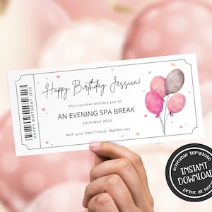 Editable Birthday Gift Voucher Print at Home Event Ticket Surprise Gift Ticket Birthday Gift Ticket Birthday Balloons Gift Voucher Template