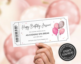 Editable Birthday Gift Voucher Print at Home Event Ticket Surprise Gift Ticket Birthday Gift Ticket Birthday Balloons Gift Voucher Template