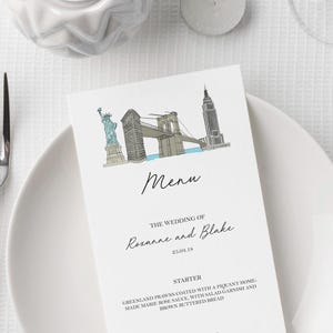 New York Wedding Menu New York Themed Wedding Menu Card Custom Illustrated New York Menu Card New York Table Decor New York Themed Wedding