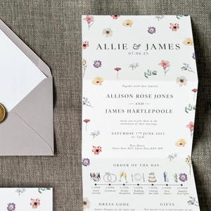 Watercolour Pressed Floral Wedding Invitation Trifold Wedding Invite Pressed Flower Wedding Invitation Wildflower Wedding Invitation Floral