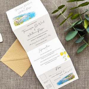 Amalfi Coast Wedding Invitation Italian Themed Wedding Invite Watercolour Amalfi Coast Wedding Invite Concertina Wedding Invitation Modern