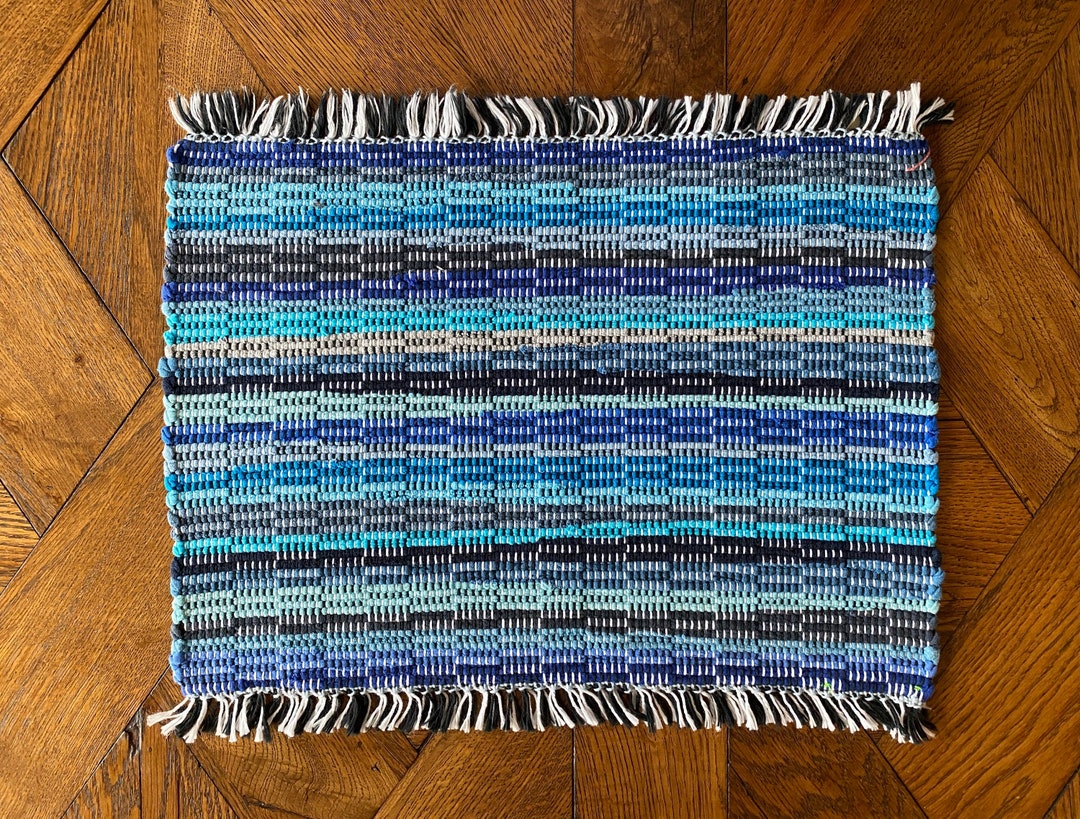 Handwoven Tshirt Yarn Placemat or Centerpiece Blue Skies Etsy