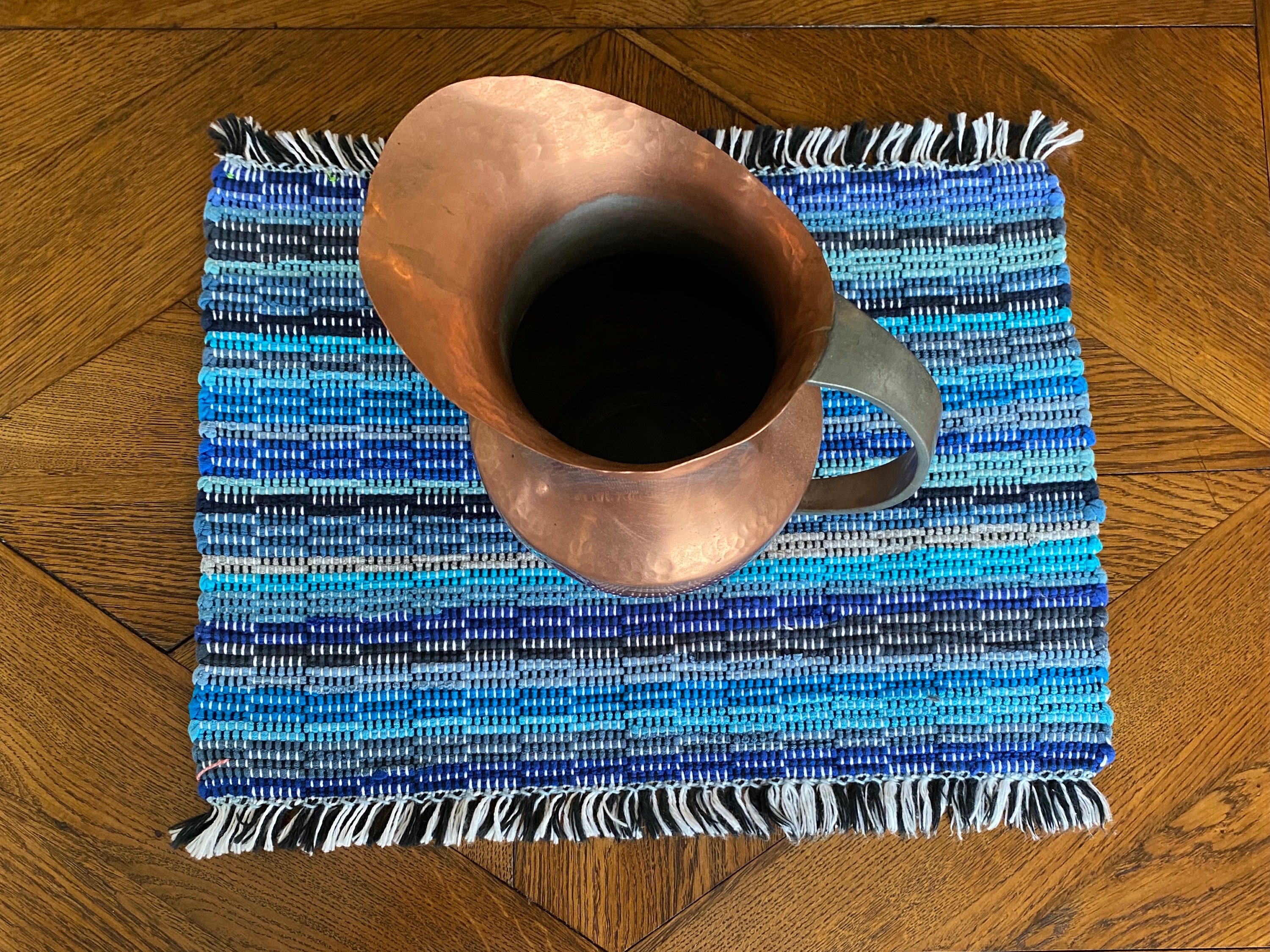 Handwoven Tshirt Yarn Placemat or Centerpiece Blue Skies Etsy