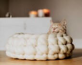 100 natural merino - Chunky crochet cat bed creamy white