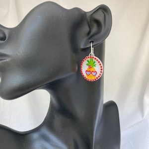 Pineapple Earrings  Dangle Earrings  Fruit Earrings  Handmade Earrings  Round Earrings  Rhinestone Earrings Resin Jewelry