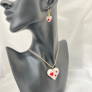 Necklace and Earrings Set  Heart Shaped Jewelry Set  Dangle Earrings  Resin Earrings Handmade Jewelry Set  Valentines Gift  Gift for Her