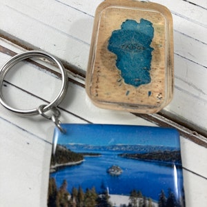 Magnet Keychain Set.  Lake Tahoe Keychain. Lake Tahoe Magnet. Resin Magnet Keychain Set. Handmade Magnet Keychain Set.
