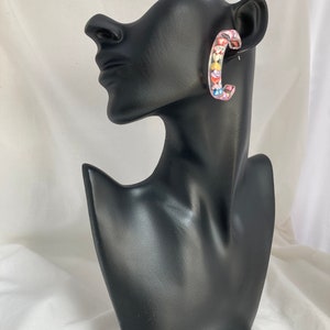 Hoop Earrings Dangle Earrings  Resin Earrings  Handmade Earrings  Heart Accent Earrings  Colorful Earrings
