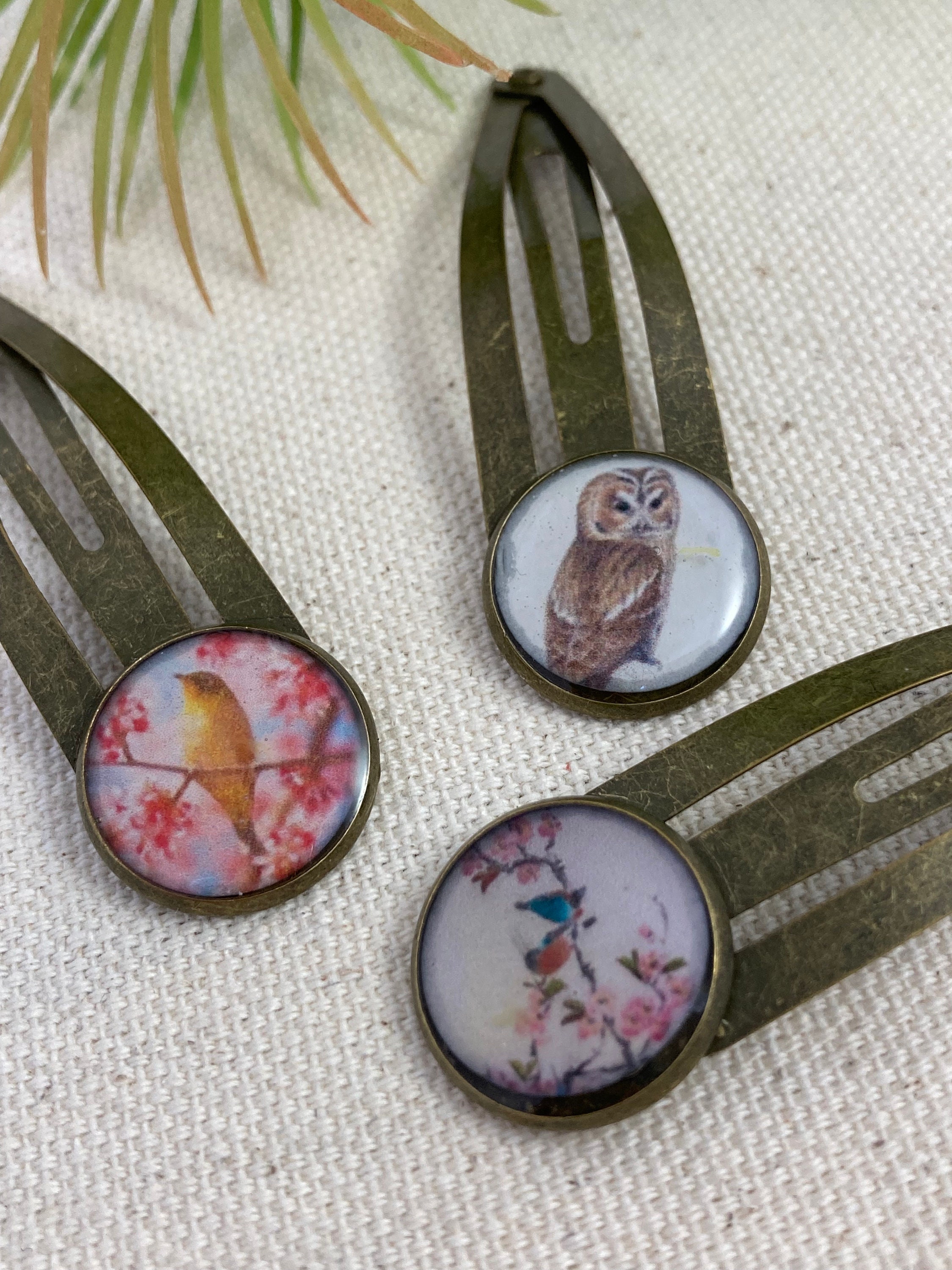 Antique Bronze Hair Clips Hair Accessories Round Pendant Clips Resin