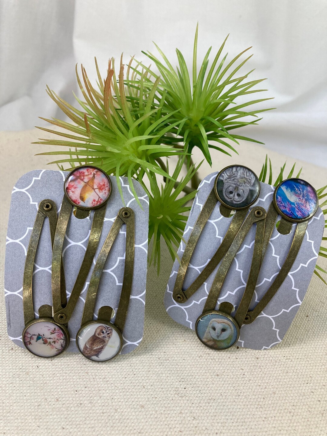 Antique Bronze Hair Clips Hair Accessories Round Pendant Clips Resin