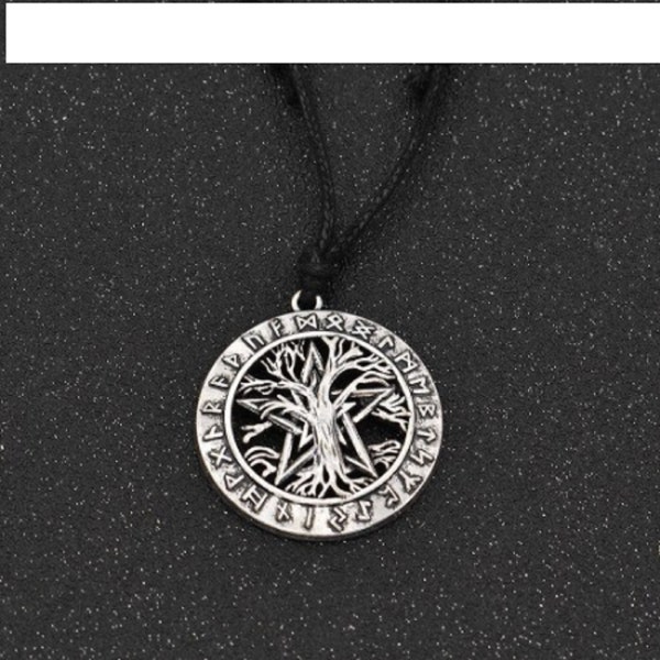 Collier Viking Yggdrasil Entouré De Runes Futhark, , Collier Pendentif  Celtique Paien, Bijou nordique Arbre Vie Viking.