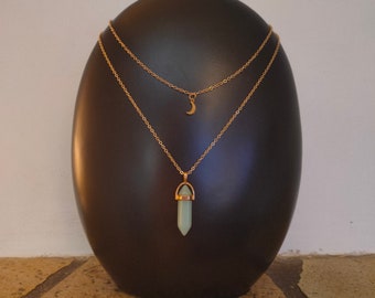 Collier Femme Fin Et Elégant Double Rang En Pierre Aventurine Verte, Collier Inoxydable Couleur Or, Cadeau Femme.