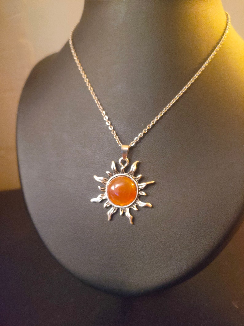 Carnelian Stone Sun Women's Necklace, Natural Stone Pendant, Raw Stone ...