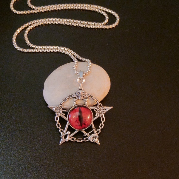 Collier Pentacle Et Oeil De Dragon Rouge, Amulette Talisman Ésotérique Occulte Magie.