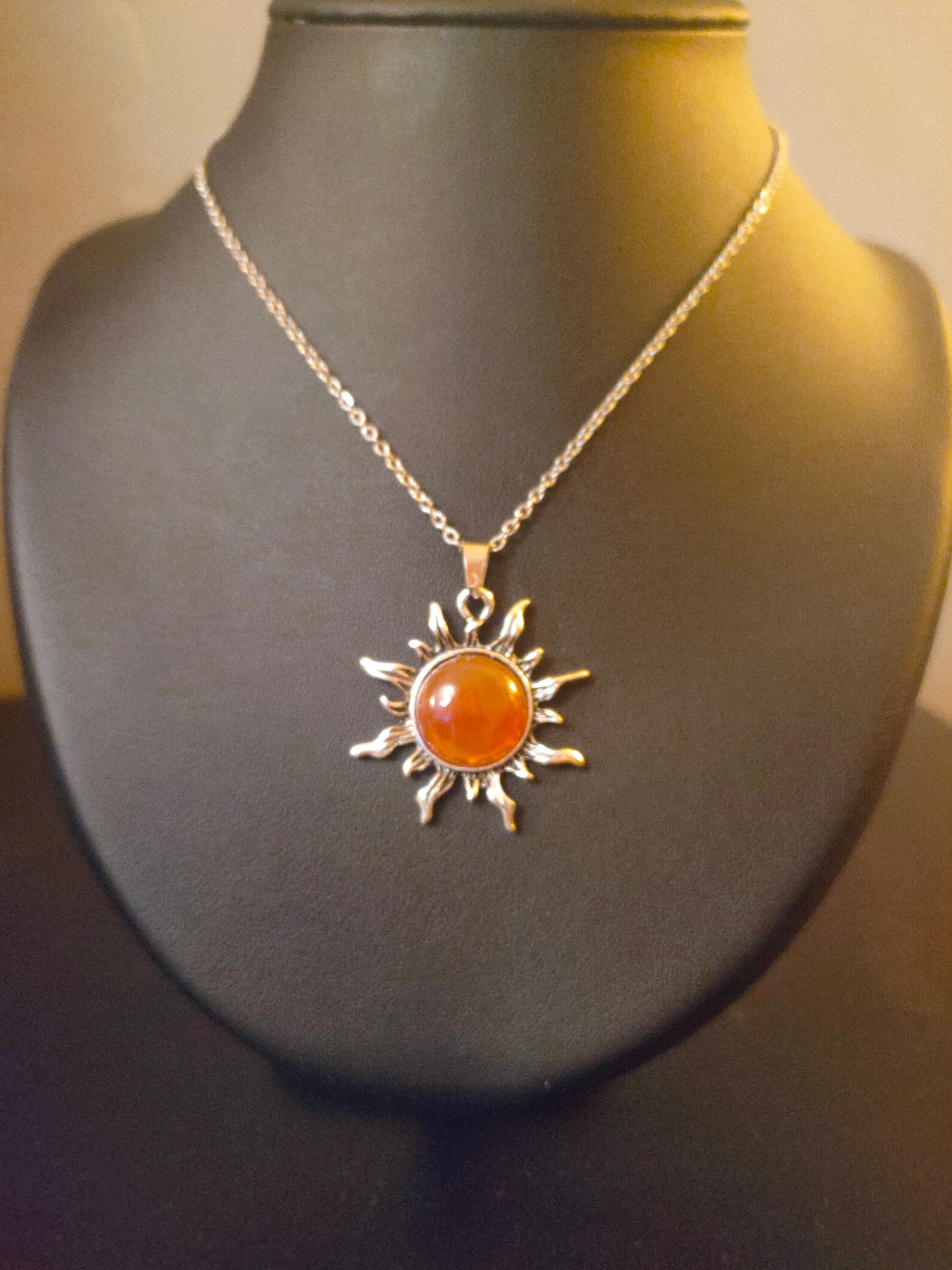 Carnelian Stone Sun Women's Necklace, Natural Stone Pendant, Raw Stone ...