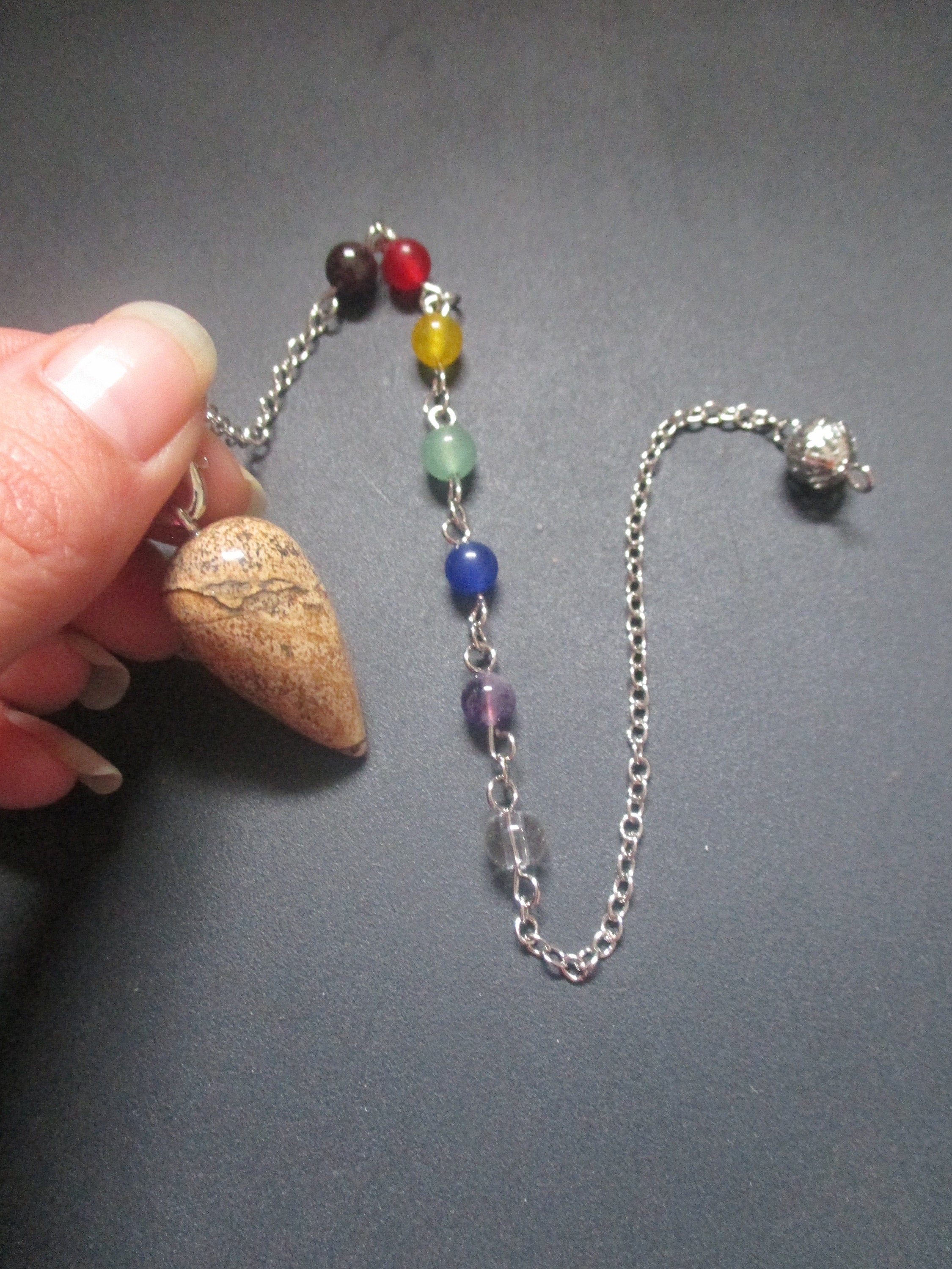 Pendule Radiesthesie en Pierre de Jaspe Paysage, Pendule Divinatoire Ésoterique, Jaspe