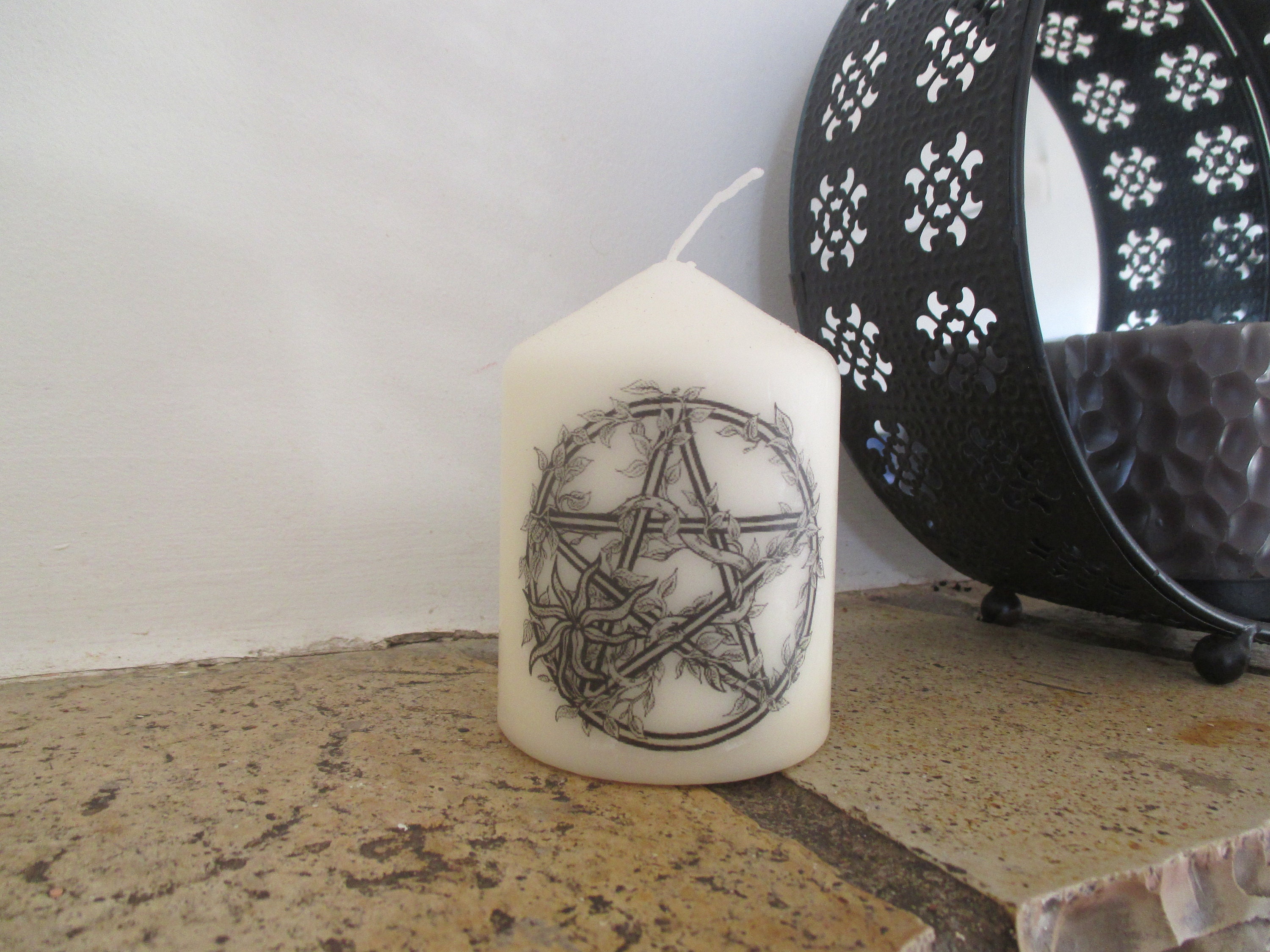 Bougie Pentacle Decoration Ésoterique Pour Autel Rituel de Magie Talisman Protection Méditation Puri