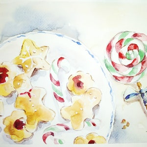 Gingerbread, candy cane, lollypop Watercolour Print at home  Wall Art, Decor Art, Wall decor, Digital Download JPG