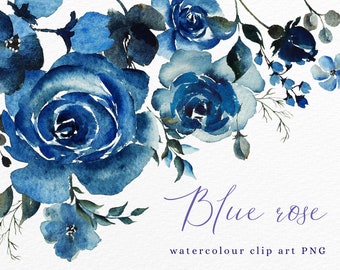 Watercolor Flowers Navy, Indigo Rose Clipart Collection, Wedding flowers clipart, Floral Designs Flowers for DIY Wedding Invitations