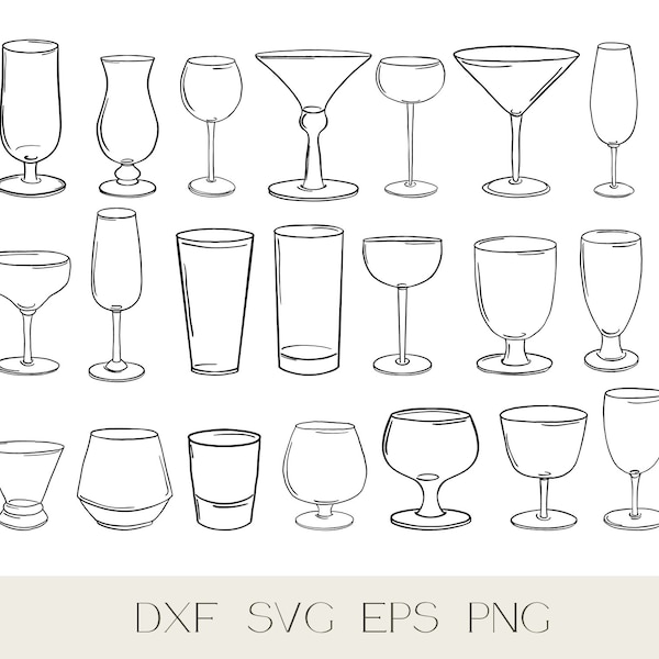 Wine glass outline vector 21 styles, SVG bundle, cut files, silhouette files. Instant download. Clipart.